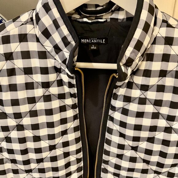 J. Crew Mercantile Women's Vest Quilted Blue White Gingham Check Size Large - Picture 3 of 8
